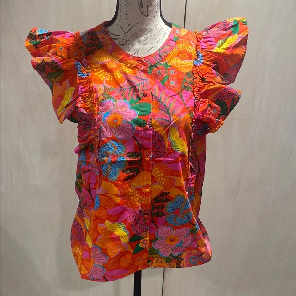 Sugarups Floral Ruffle Sleeve‎ Top - Multicolor - Picture 3 of 6